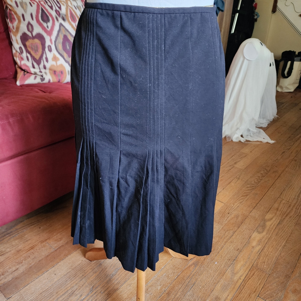 LOFT Black Pleated A-Line Skirt
